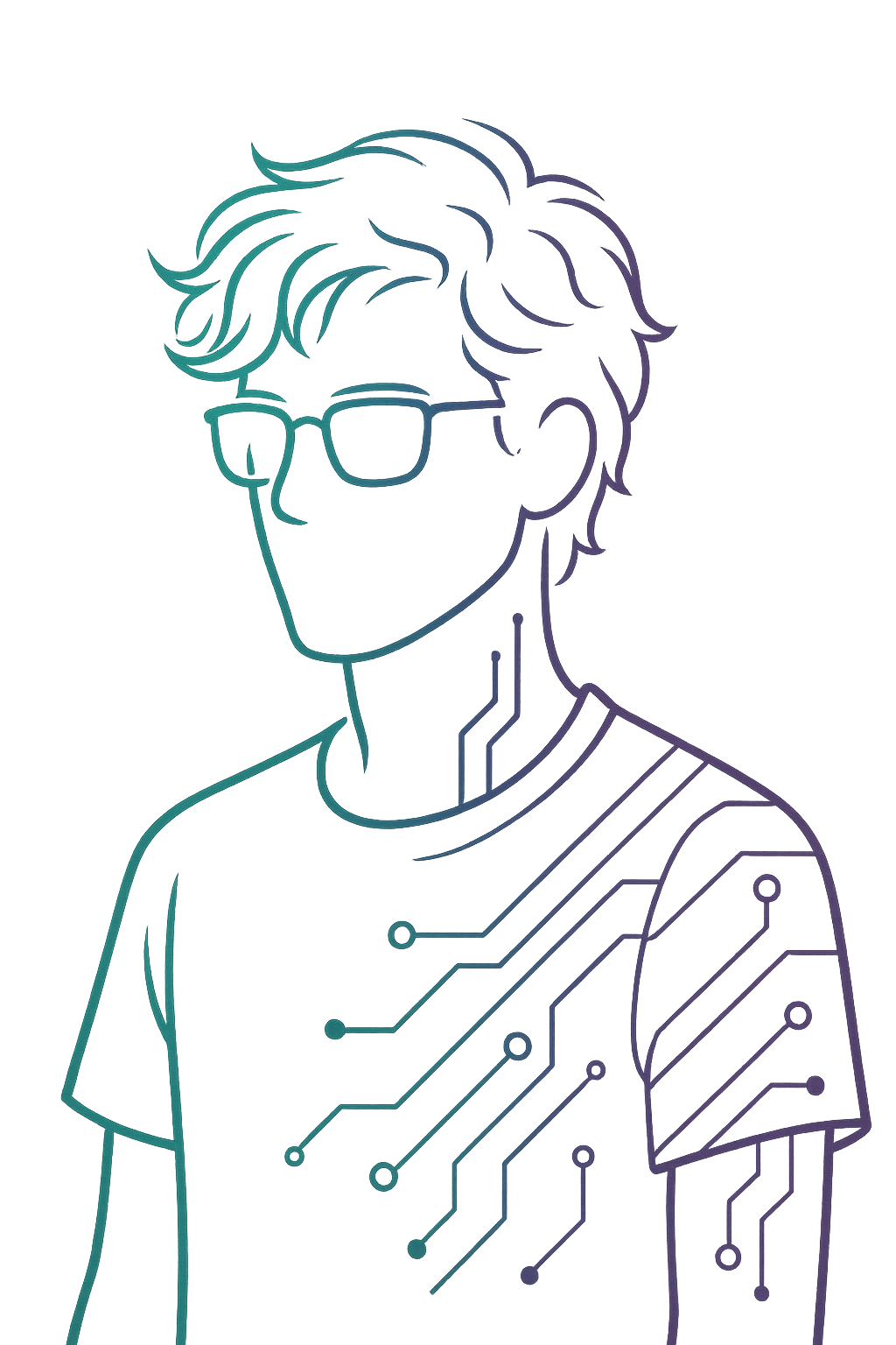 Evan — lean, artsy developer with wavy hair
