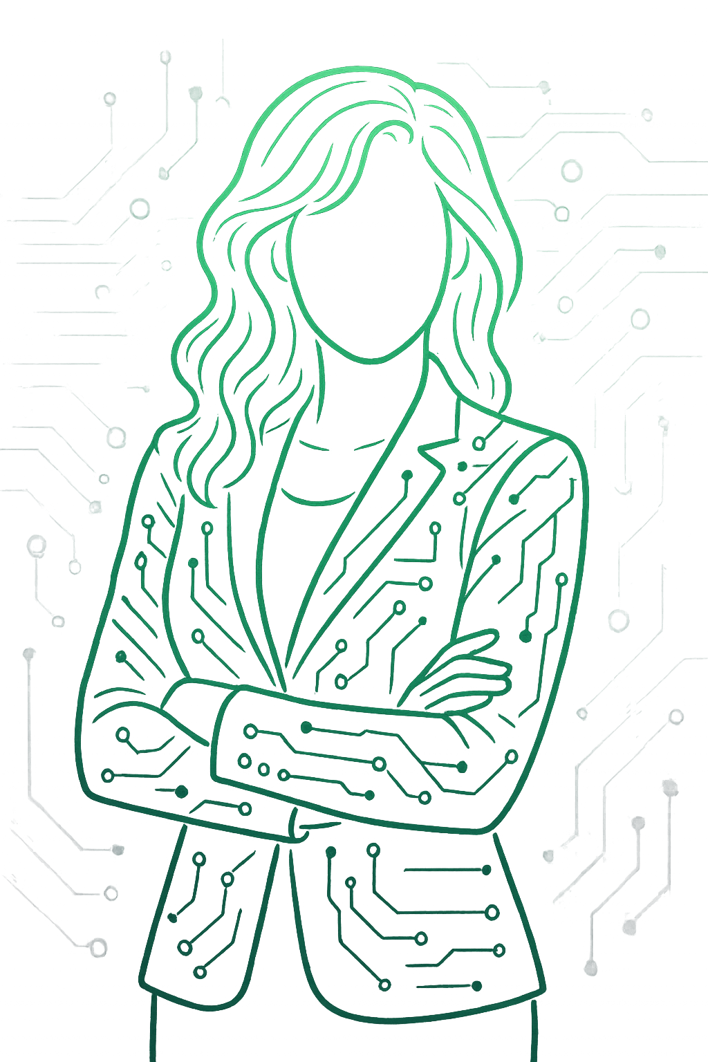 Vania — businesswoman outline, medium‑long wavy hair